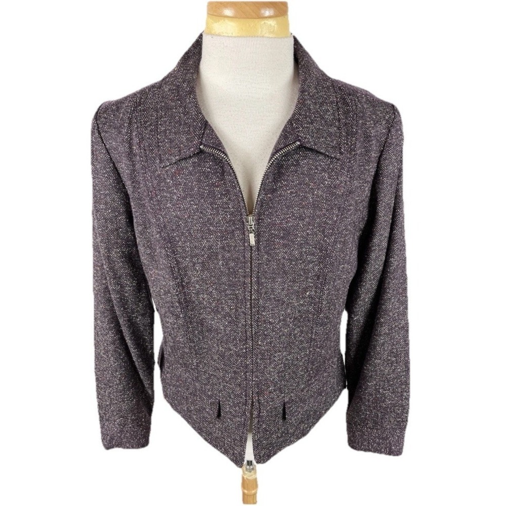 Christopher & Banks Woman's M Purple Tweed Jacket Full Zip L/Sl‎ Academia
